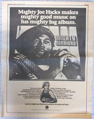 Mighty Joe Hicks 1973 Vintage Advertisement,  Poster,  Picture,  Ad Funk / Soul