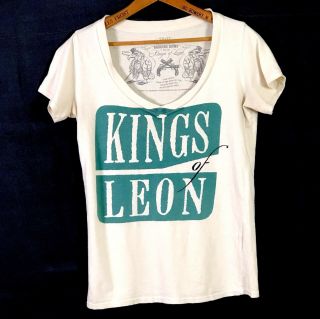 Barking Irons Kings Of Leon V Neck Concert T - Shirt - Cream Green,  Ladies Small