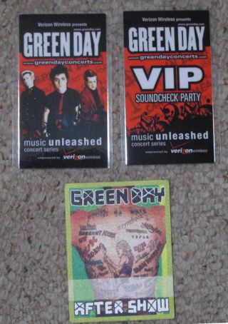 Green Day - Two Vip Soundcheck Party Laminates And After Show Satin From 2009