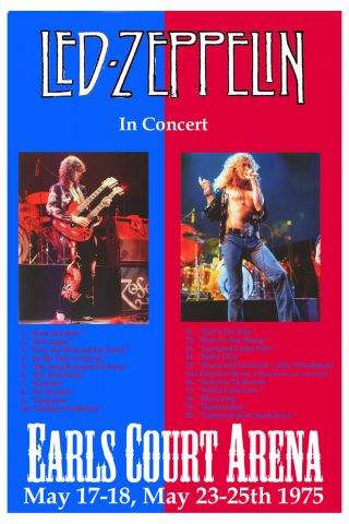 Robert Plant,  Jimmy Page Led Zeppelin At Earls Court Arena Poster 1975 12x18