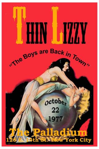 Classic Rock: Thin Lizzy At Palladium York City Concert Poster 1977 12x18