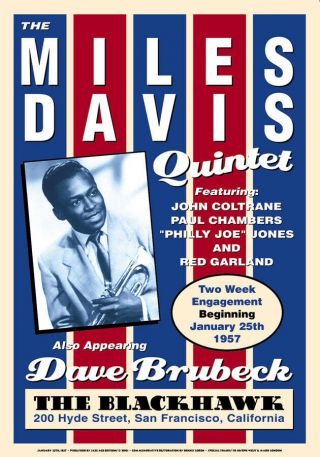 Jazz Great: Miles Davis At The Blackhawk Club Concert Poster 1959 15x23