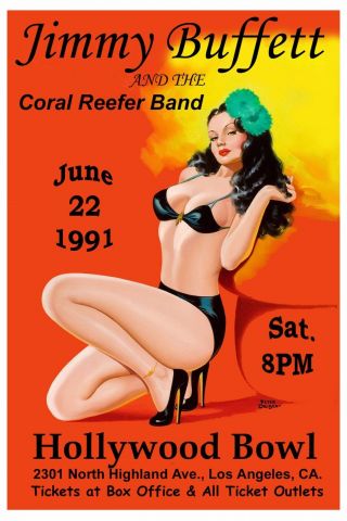 Jimmy Buffett & The Coral Reefer Band At Hollywood Bowl Concert Poster 1991