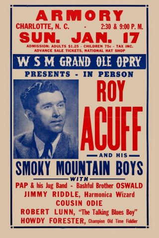 Country Great: Roy Acuff At The Armory Concert Poster 1957 12x18
