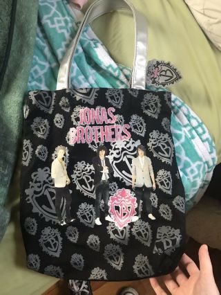 2008 Vintage Justice Jonas Brothers Black Canvas Tote/ Shopping Shoulder Bag
