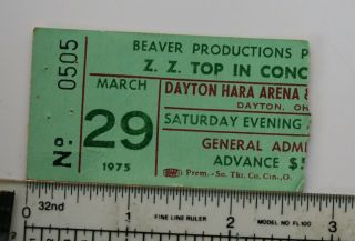 March 29,  1975 Zz Top Concert Ticket Stub Dayton Hara Arena