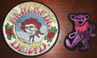 Vintage Grateful Dead Patches - Set Of 2 - Skull And Roses & Purple Dancing Bear