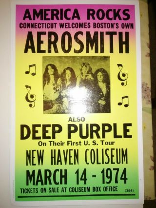 Aerosmith And Deep Purple " America Rocks " 1974 Concert Cardboard Poster