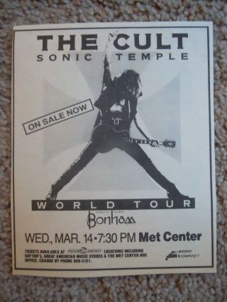 03/14/90 The Cult / Bonham @ Bloomington,  Mn (90s Concert Ad)