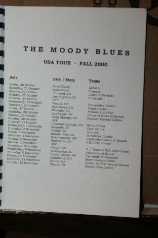 2000 Fall Tour The Moody Blues Concert Itinerary Rare 2