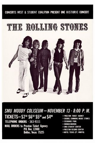 British Rock: The Rolling Stones At Southern Methodist University Poster 1969
