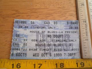 No Doubt 1999 Concert Ticket House Of Blues Los Angeles