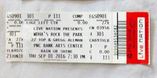 Zz Top & Gregg Allman Concert Ticket Stub 9/1/16 2016