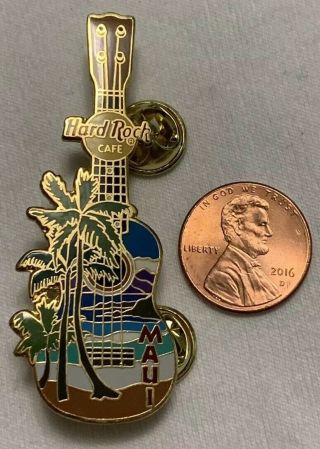 Hard Rock Cafe Maui Palm Tree Beach Ukulele Lapel Pin With Butterfly Clutches