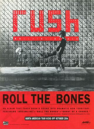 1992 Print Ad Of Rush Roll The Bones Album Cover And Tour Announcement