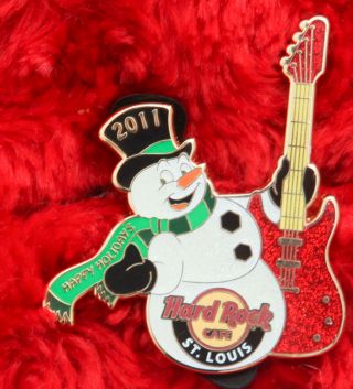 Hard Rock Cafe Pin St.  Louis Christmas Frosty The Snow Man Hat Lapel Guitar Logo