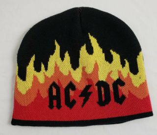 Ac/dc Highway To Hell Beanie Cap Hat Winter Warm Flames Cotton/acrylic Rocknroll