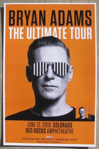 Bryan Adams Ultimate Tour 2018 Red Rocks - Colorado 11x17 Promo Concert Poster