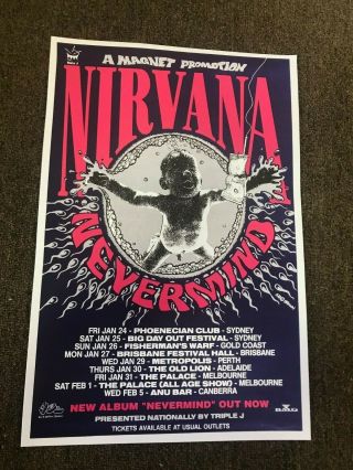 Nirvana Nevermind Kurt Cobain 1992 Australian Tour Concert Poster - 12 " X 18 "