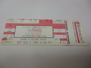 1997 The Monkees Concert Ticket Rosemont Theatre Rare