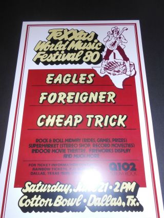 Texxas World Music Festival Texas Jam 1980 Poster Eagles Foreigner Trick