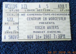 Roger Waters - Radio K.  A.  O.  S.  1987 Concert Ticket Stub Nov 16 Worcester