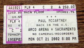 Paul Mccartney Back In The Us October 21 2002 Arco Arena Sacramento Ca Ticket