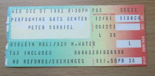 1982 Peter Gabriel Milwaukee Concert Ticket Stub Security Tour Genesis Big Time