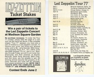 1977 Led Zeppelin York City Ny Madison Square Garden Ticket Contest Nyc Msg
