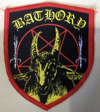 Bathory Yellow Goat Shield Woven Patch Venom Sodom Black Metal Mayhem Maiden