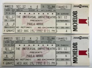 (2) Paula Abdul 1992 Under My Spell Tour Concert Tickets Universal Amphitheatre