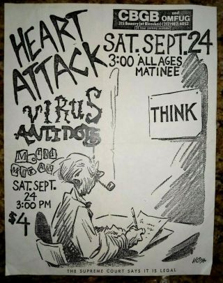Heart Attack,  Antidote,  Virus,  Mcrad Rare 1984 Nyhc Punk Flyer,  Cbgb 