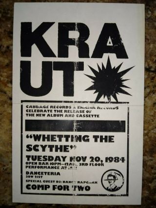 Kraut Rare 1984 Nyhc Punk Flyer / Invite,  Danceteria,  Nyc,  Hardcore