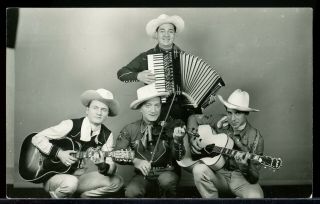 Rppc Real Photo Postcard Country Music Band Joe The Wrangler & His Fiddle 1950s?