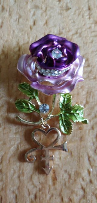 Prince Rogers Nelson Purple Rose And Crystal Love Symbol Brooch/pin