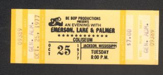 Emerson,  Lake & Palmer Full Ticket 10/25/77 Coliseum Jackson Mississippi