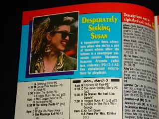 Madonna Desperately Seeking Susan Movie Premium Cable Channels Guide March 1986