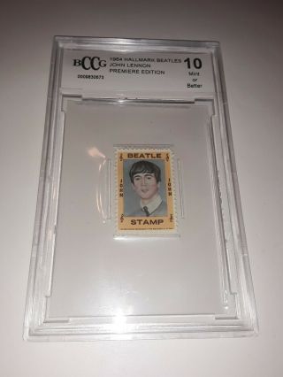 1964 John Lennon Hallmark Beatles Premiere Edition 10 Beckettcert Stamp