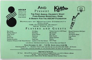 Ascap Foundation Rare 1991 Nyc First Annual Celebrity Basketball Game Flyer