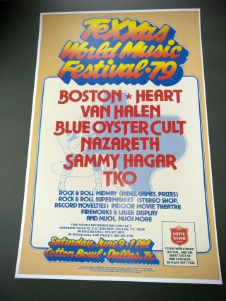 Texxas World Music Festival Texas Jam 1979 Poster Boston Van Halen Heart