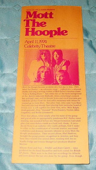 Mott The Hoople Celebrity Theater Phoenix Concert Program April 1974 Nm
