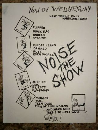 Noise The Show Rare Orig 1982 Ny Hardcore Punk Flyer,  Wnyu Radio Show