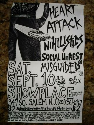 Heart Attack,  Nihilistics,  Social Unrest Rare 1984 Nyhc Punk Flyer,  Kbd