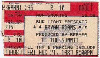 1987 Aug 21 Bryan Adams Concert At The Summit Houston Texas Ticket Stub - 1