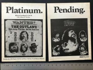 Waylon Jennings 2 11x14” Platinum & Pending Albums Promo Ad