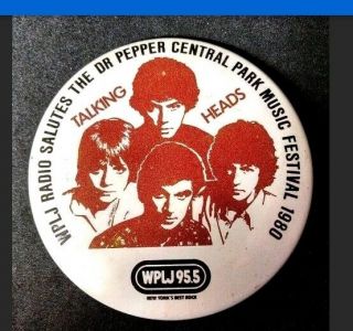 Talking Heads Vintage Wplj 95.  5 1980 Concert 2.  5 " Lapel Pin Central Park Nyc