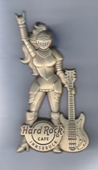 Hard Rock Cafe Pin: Innsbruck 3d Gold Knight Women With Guitar Le300