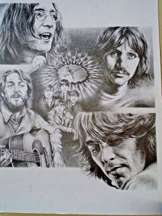 Beatles / Poster - B&w Art By Mike Duran / Cond.  17 X 22 " / Imagine