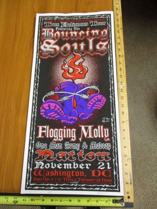 2001 Rock Roll Concert Poster Bouncing Souls Flogging Molly Wood Sn Le 200