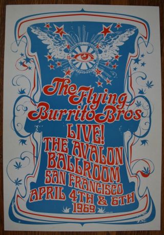 The Flying Burrito Bros Live Avalon Ballroom 1969 Vintage Poster